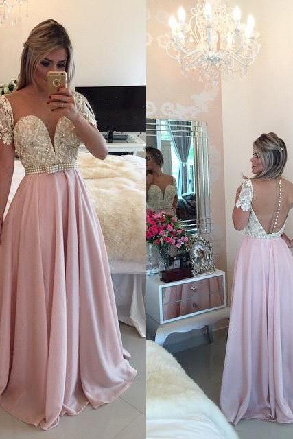 Sexy Prom Dress,Pink Backless Prom Dresses,Open Back Prom Gowns, Pink Prom Dresses 2018, Party Dresses 2018 ,Off-the-shoulder Prom Gowns,