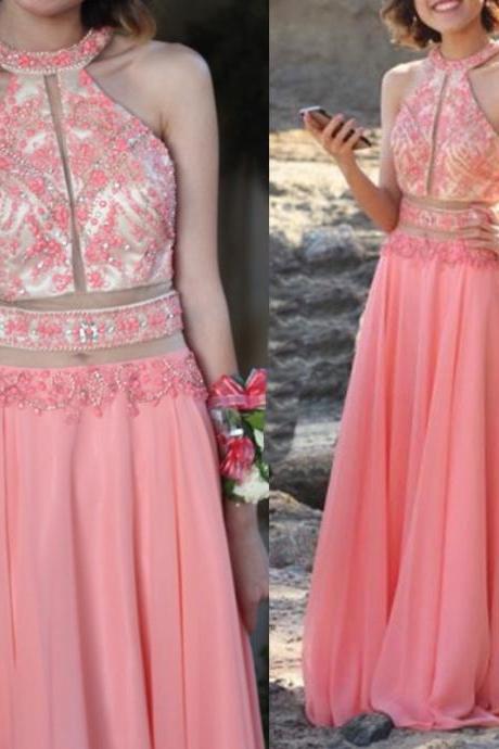 A-Line Prom Dresses ,Beading Rhinestone Pink Prom Dresses,chiffon Prom Gowns,Pink Prom Dresses,Long Prom Gown,Prom Dress,Evening Gown 