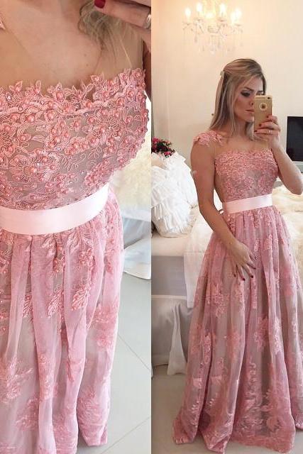 2017 Prom Dresses,Evening Dress,Prom Dresses,Pink Evening Gowns,Lace Formal Dresses,Prom Dresses With Straps,Fashion Evening Gown,Beautiful Evening Dress,Pink Formal Dress,Lace Prom Gowns