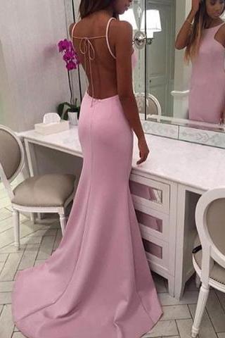 Formal Simple Pink Backless Sexy Mermaid Long Evening dress Prom Dresses,Evening Dress,Party Dresses,Graduation Dress,Unique Prom Dress,