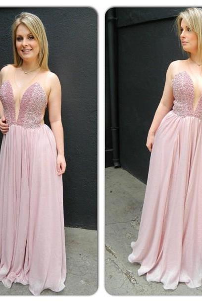 Beading Prom Dress, Prom Gown,v-neck Pink Prom Gown,elegant Evening Dress,evening Gowns,party Gowns