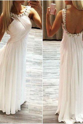 Long Prom Dress, White Prom Dress, Chiffon Prom Dress, Backless Prom Dress, Prom Dress, Party Prom Dress, Evening Dress