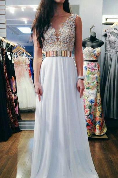 Charming Prom Dress,chiffon Prom Dress,a-line Prom Dress,v-neck Prom Dress,appliques Prom Dress