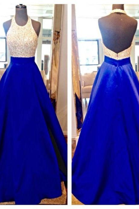 Pretty Satin Royal Blue Sparkle A Line Prom Gowns, Blue Prom Dresses,a Line Prom Dresses 2018