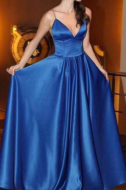 Simple Royal Blue Prom Dress,V Neck Evening Dress,A Line Party Dresses,Graduation Dress