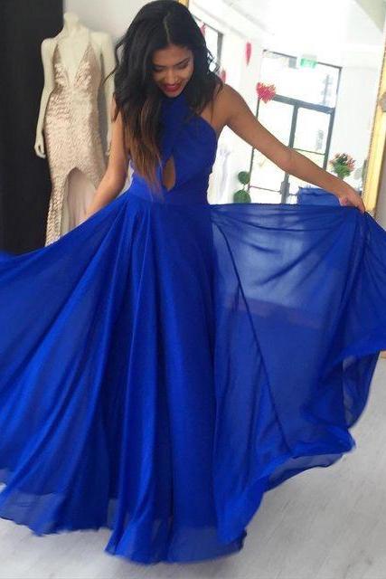Sexy Chiffon Evening Dresses,A-Line Prom Dresses ,Long Evening Dress,Halter Formal Gowns,Unique Prom Dress, 