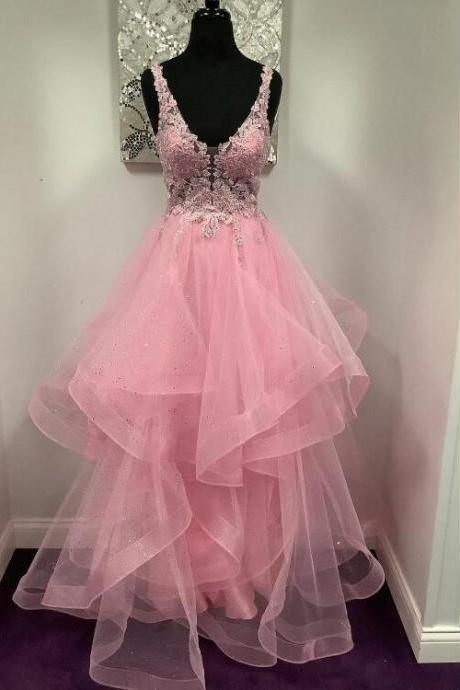 Lovely A-line Pink Multilayered Prom Dress