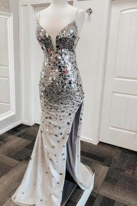 Mermaid Silver Sequins Long Formal Dress