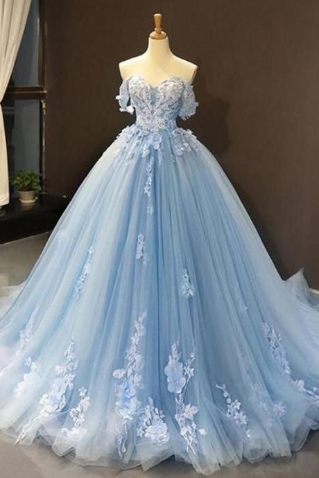 Ball Gown Tulle Off-the-shoulder Sleeveless Applique Sweep/brush Train Dresses