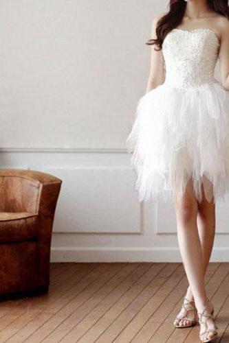 Pga6 2016 Sweetheart White Tulle Short Wedding Party Dresses,tube Corset Dress Flared Tulle Skirt Cocktail Dresses Party Dresses,lovely