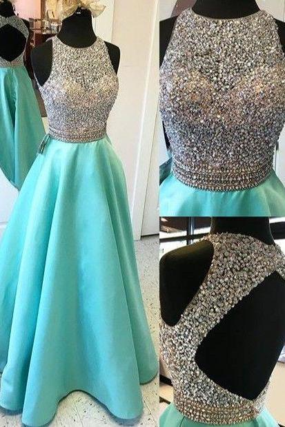 Cap Sleeves Long A-line Teal Prom Dressesmbeading Open Back Satin Prom Dresses,modest Evening Dresses,party Prom Dresses,pretty Prom Gowns.