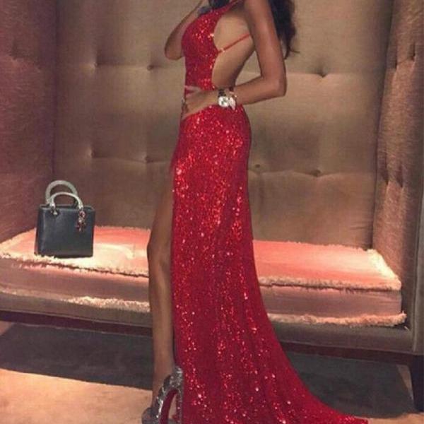 Eleg Glamour Red Prom Dresssequin Prom Dressopen Back Prom Dresssequin Evening Gownssequin 2404