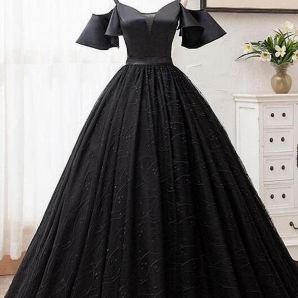 Beautiful Wedding Dress Black Prom Dress Classic Spaghetti Strap Ball Gown Simple Party Dress Quinceanera Dress