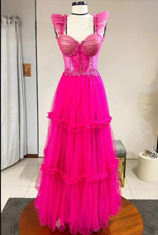 Magenta Tulle Ruffles Bustier Aline Prom Dress on Luulla