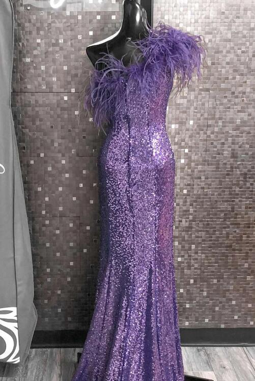11632 Purple One Shoulder Sequined Dress