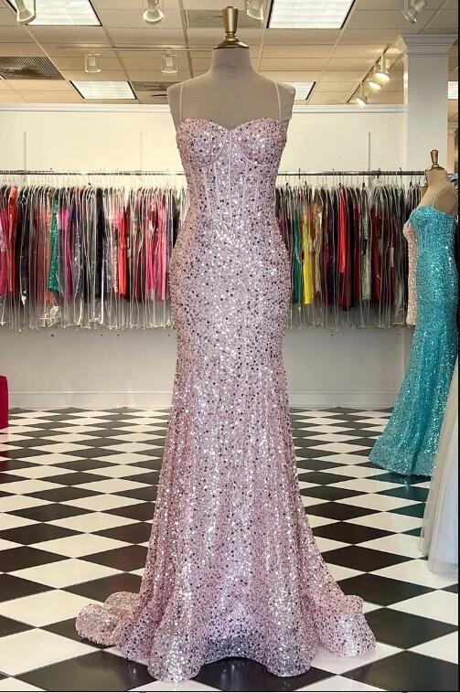 Pink sweetheart tulle mermaid long prom dress slim-fit evening dress