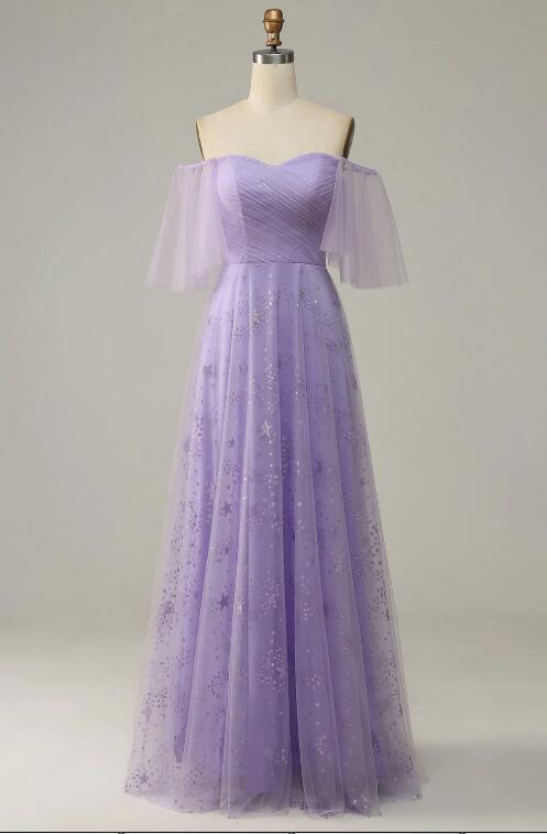 Off Shoulder Lavender Prom Dress With Ruffles on Luulla