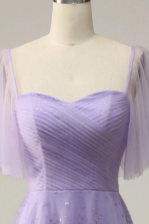 Lavender One Shoulder Appliques Lace Prom Dress main image 1