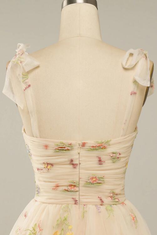 Sweetheart Appliqued Corset Top Short Prom Dress Flamingo