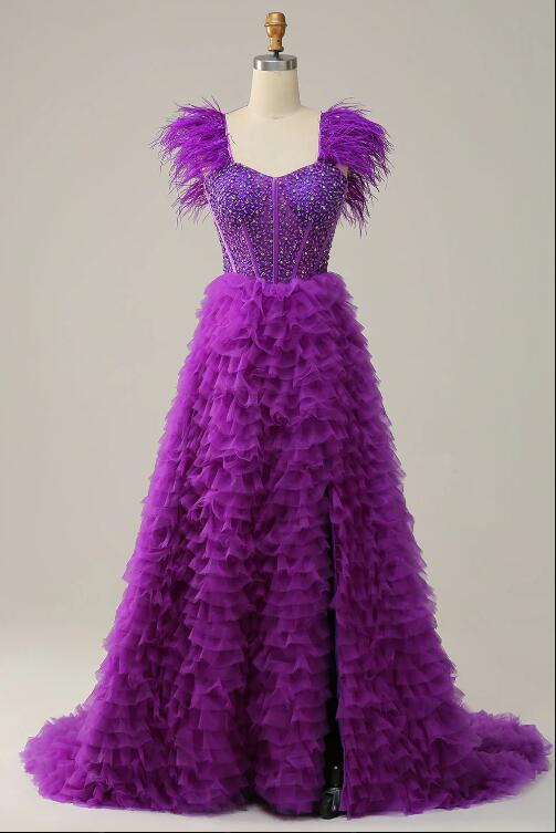 a-line purple long prom dress , unique prom dress     fg2141