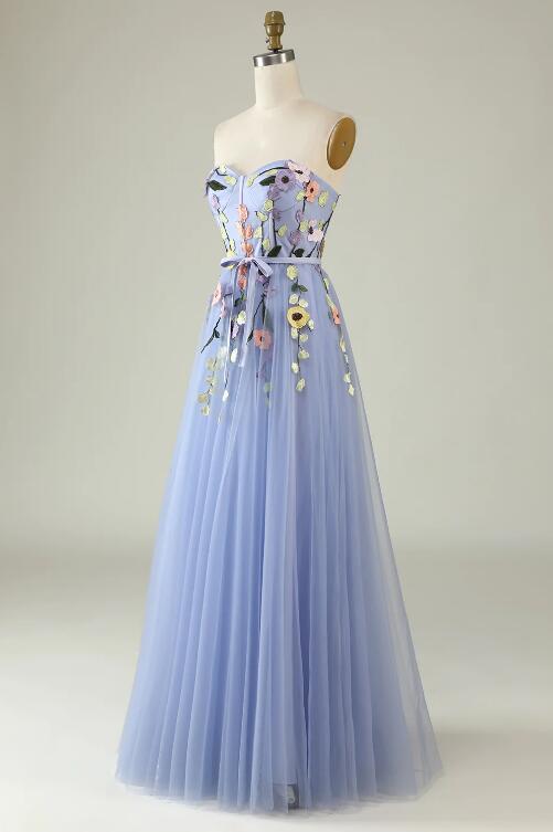 Lavender Print Sweetheart Floral Tiered A-line Prom Dress