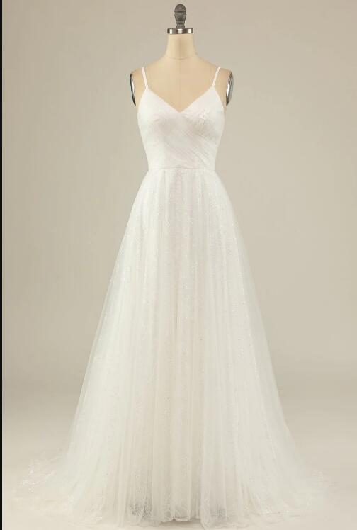 Vintage A Line Spaghetti Straps White Tulle Ankle length Prom Dresses Birthday Outfits